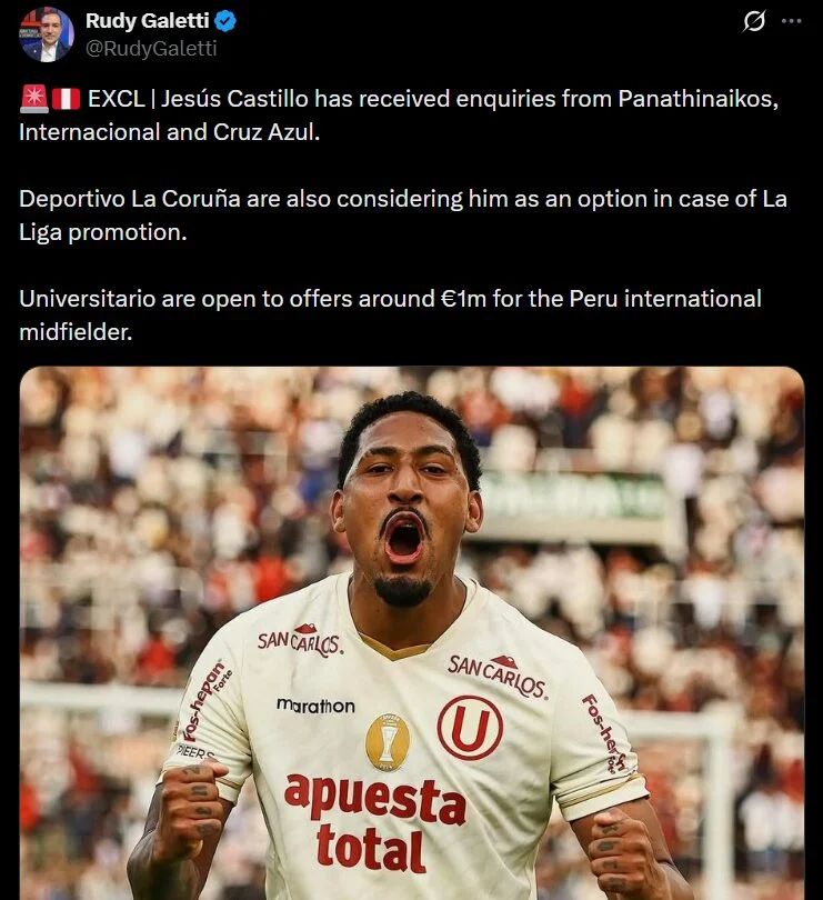 Internacional monitora meia peruano Jesús Castillo do Universitario por R$ 5,8 milhões